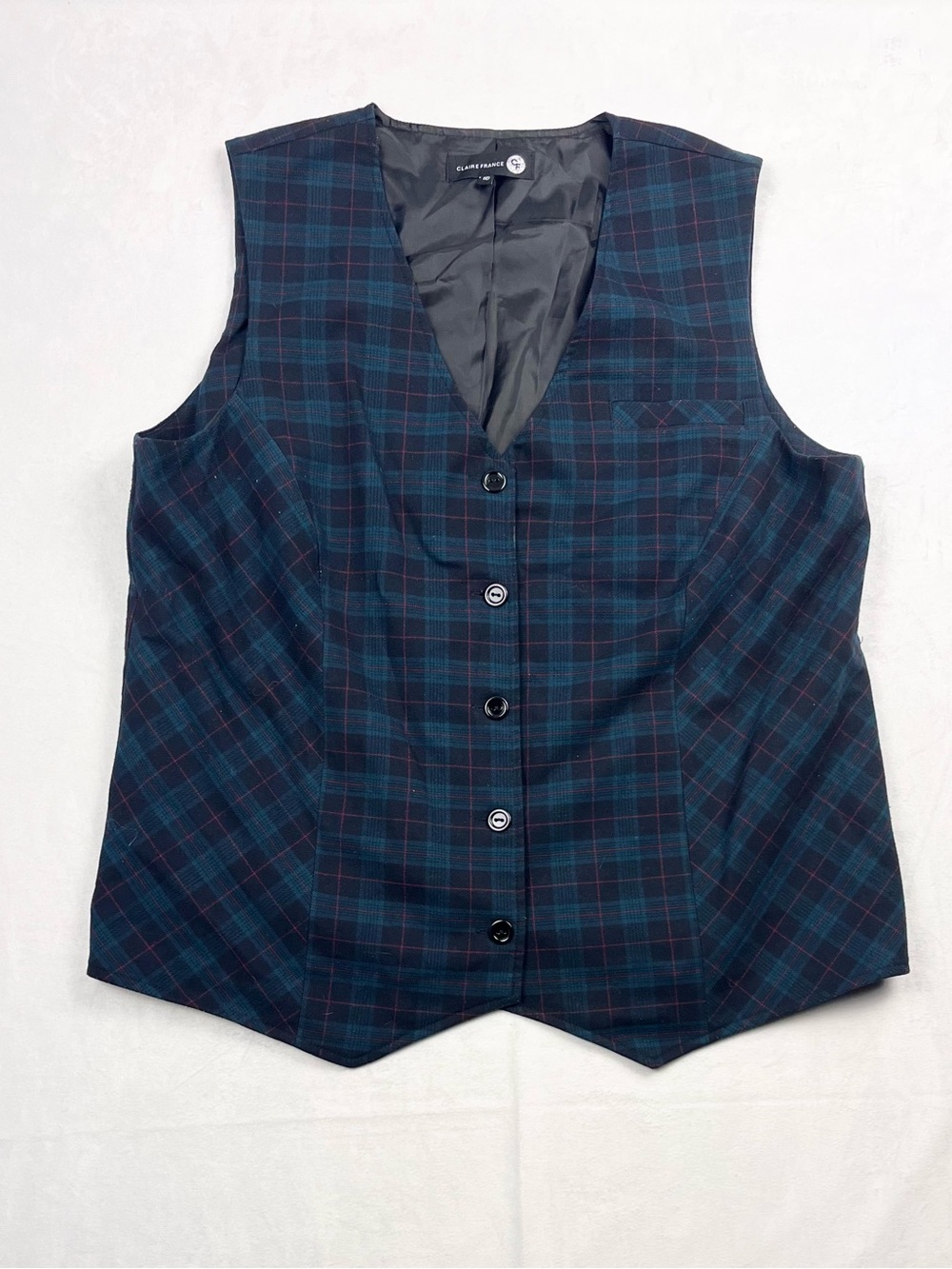 Claire France Plaid Tailored Button Front Waistcoat Vest Tartan Size 16